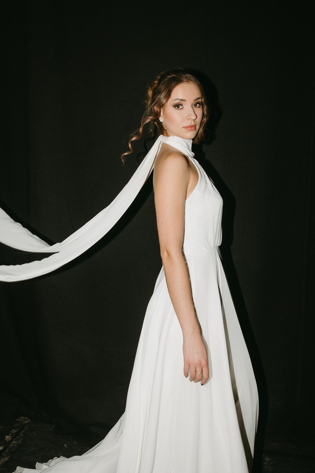 Chic Bloom | Simple Chiffon Wedding Dress with Scarf Detail wedding dress by Amelii