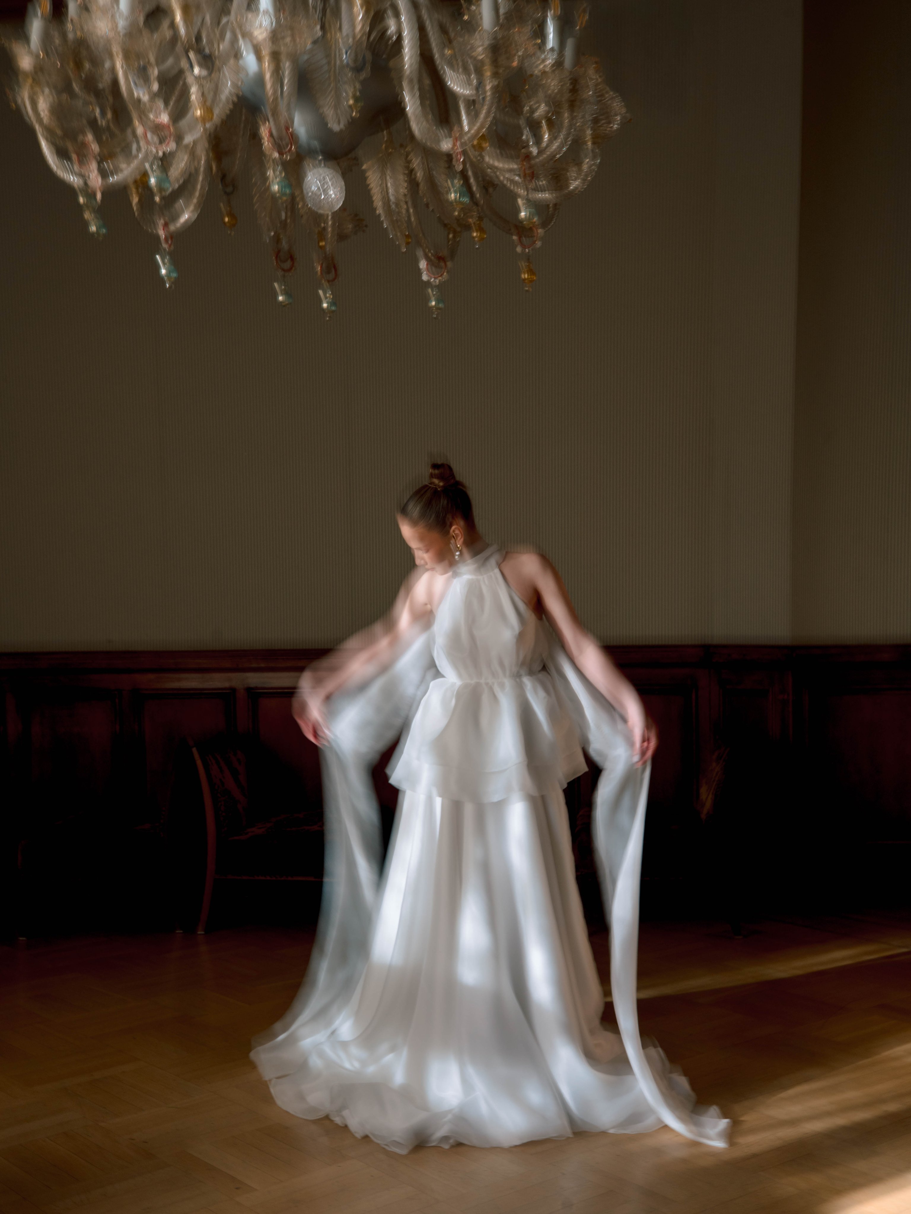 Sculpted Bloom | Minimalist Organza Halter Gown wedding dress by Amelii — detail shot