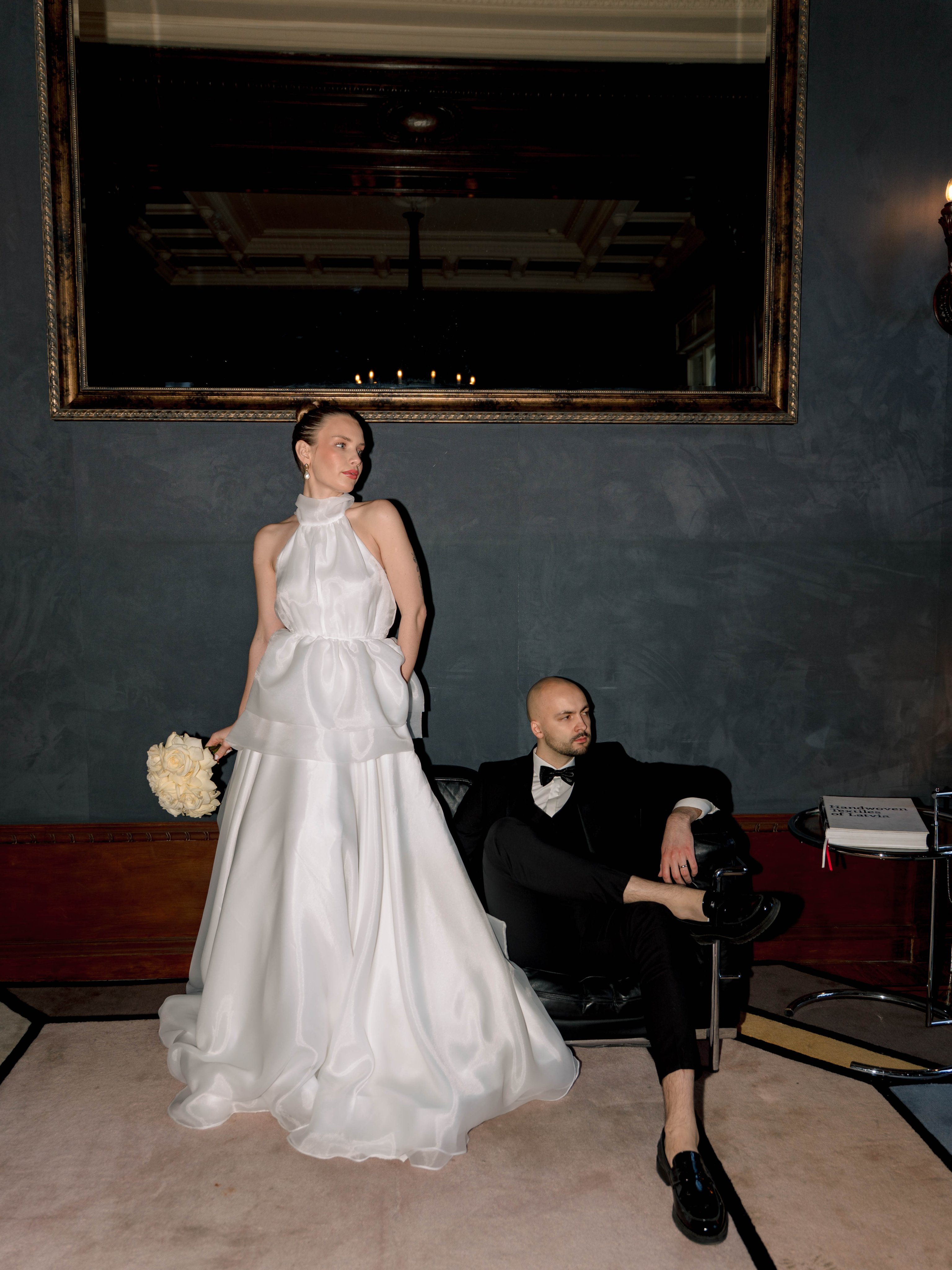 Sculpted Bloom | Minimalist Organza Halter Gown wedding dress by Amelii — full length view